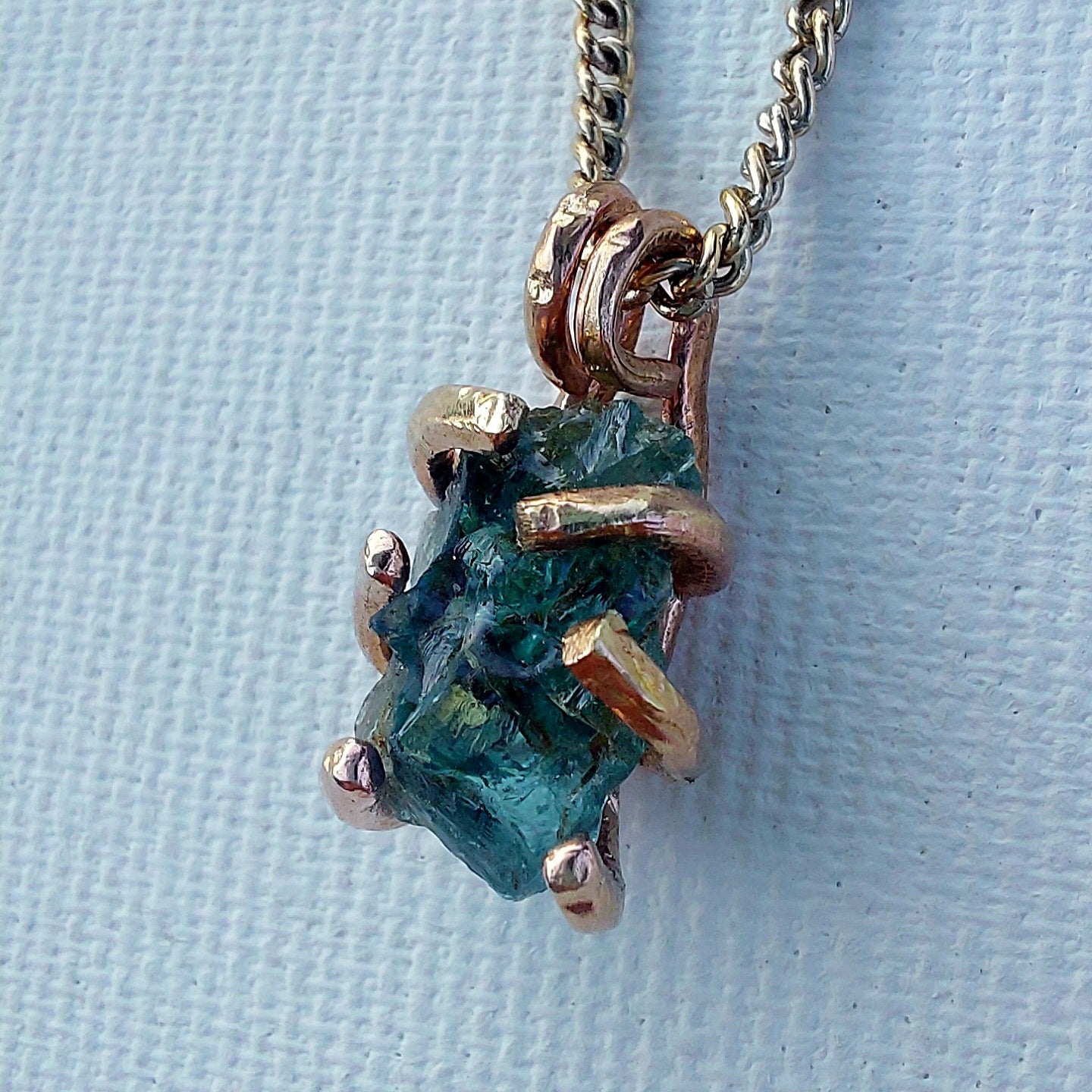Indicolite Tormalina Blu - BEECH - Ciondolo Piccolo in Ottone