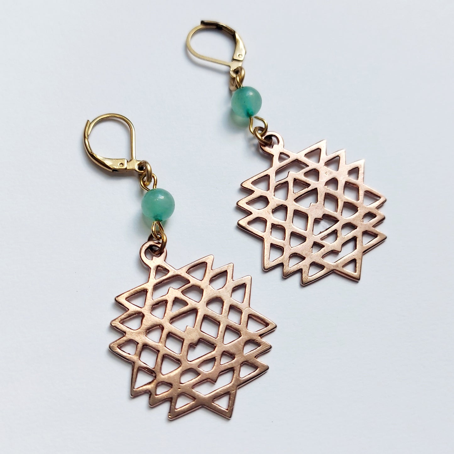 Sri Yantra di Tara Verde Orecchini in Ottone con Avventurina verde