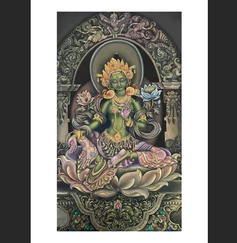 Sri Yantra di Tara Verde Orecchini in Ottone con Avventurina verde