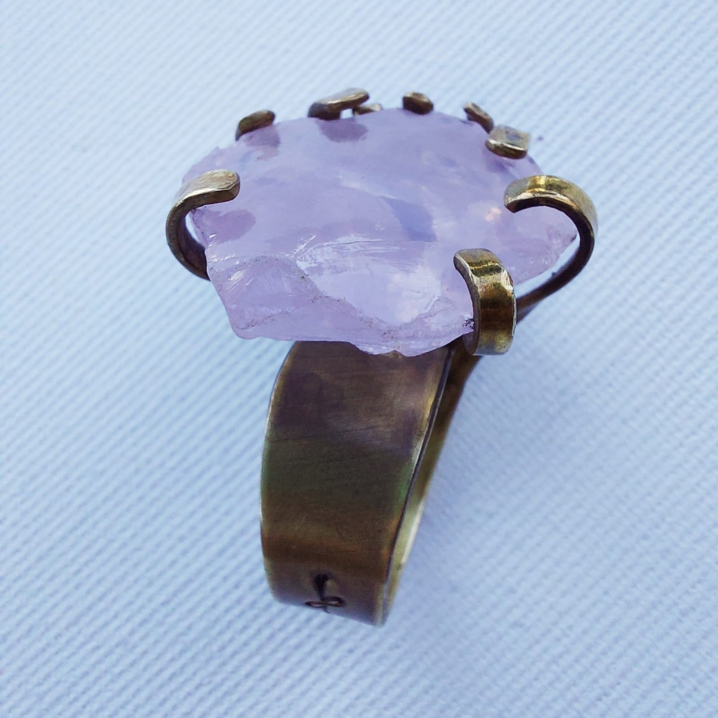 Anello "Belle Helene" Quarzo Rosa Naturale e Ottone Etico