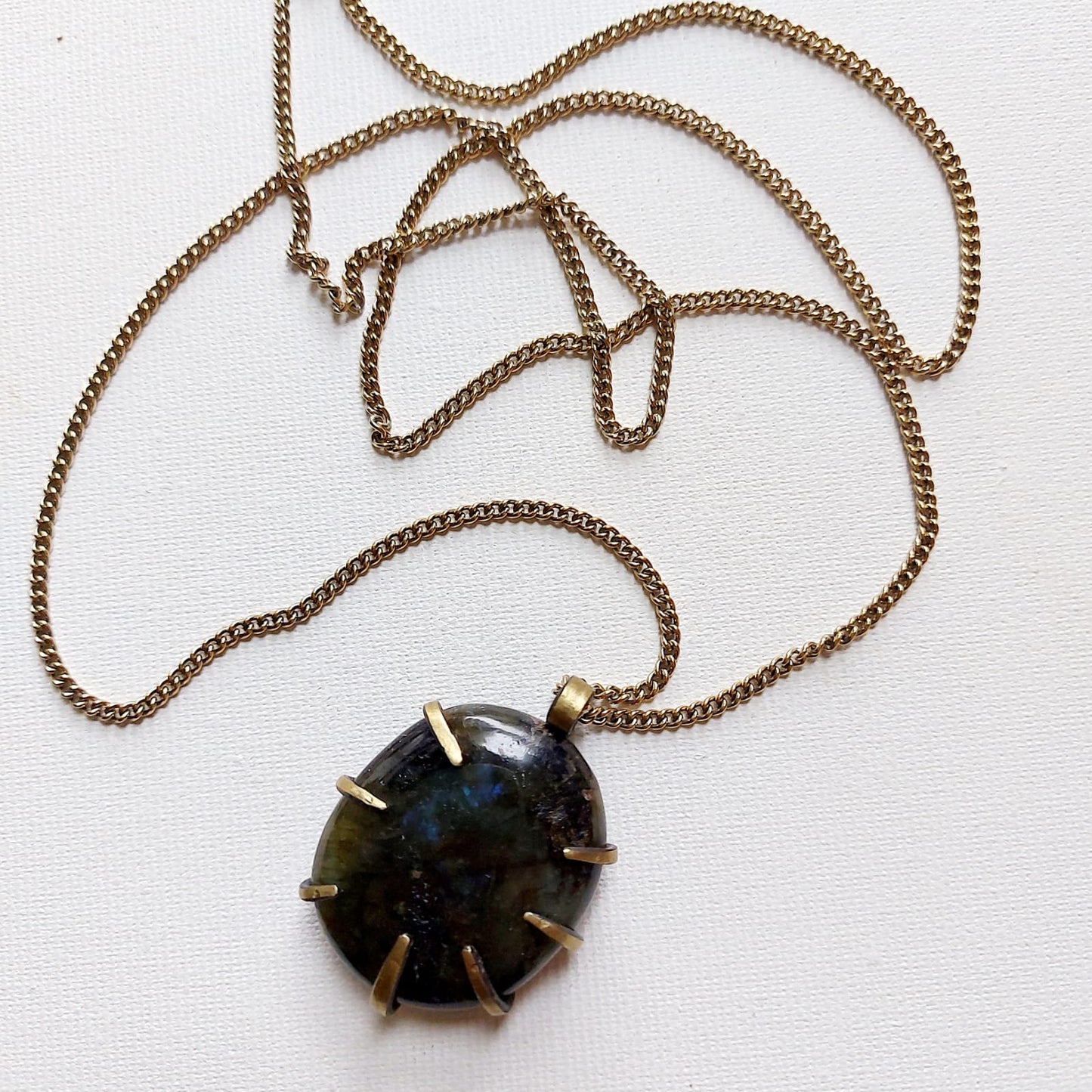 Labradorite Ciondolo Grande in Ottone