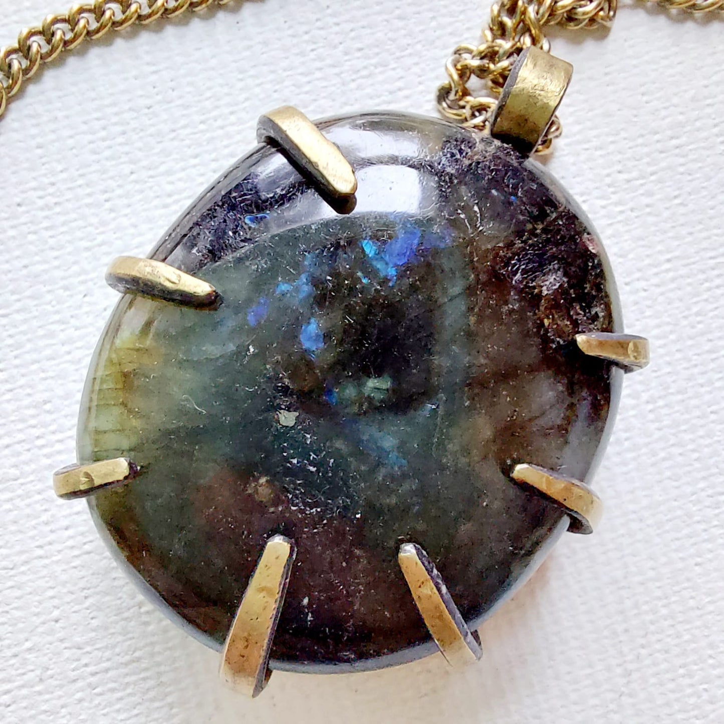 Labradorite Ciondolo Grande in Ottone