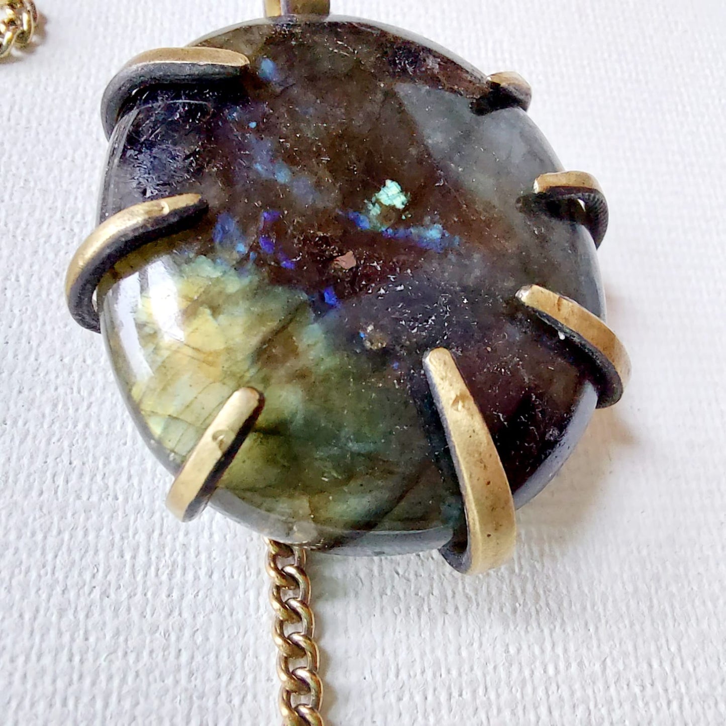 Labradorite Ciondolo Grande in Ottone