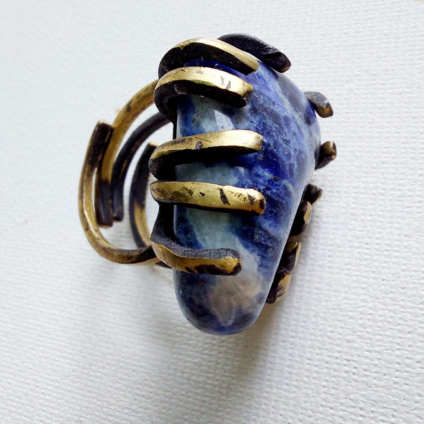 Sodalite Anello delle Valkyrie in Ottone