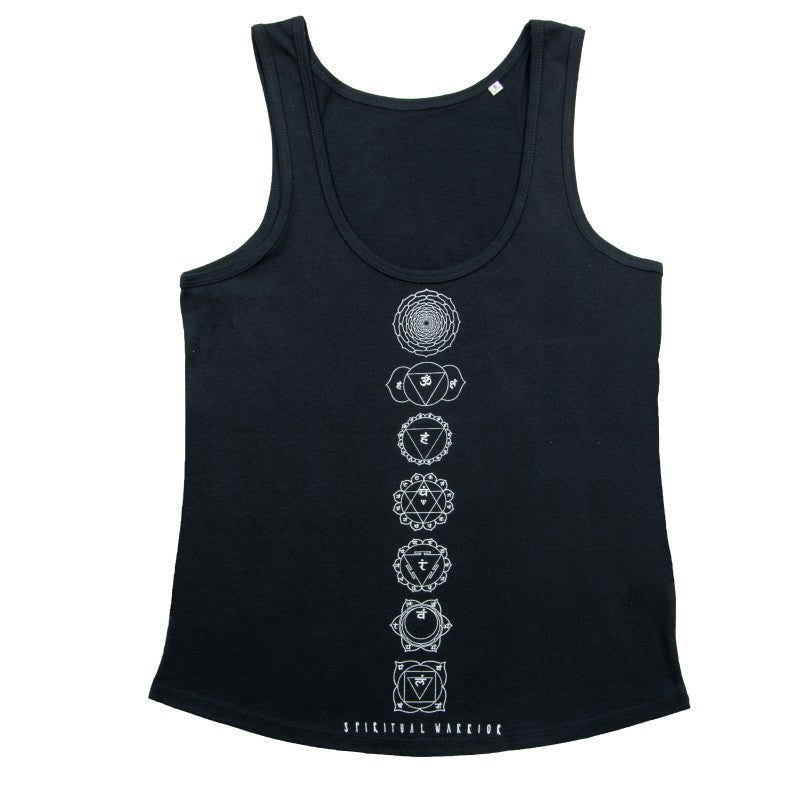 Canotta Donna Sette Chakra Nera in Cotone Biologico