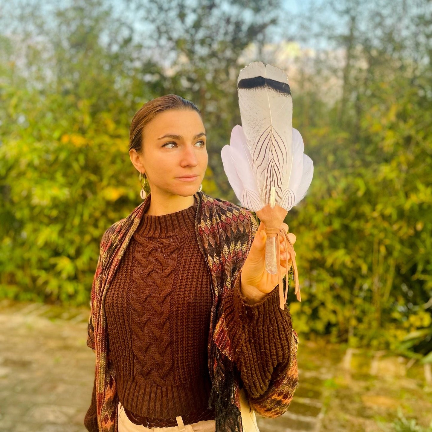 Shamanic Prayer Fan - Ventaglio Sciamanico con Quarzo Ialino e Selenite