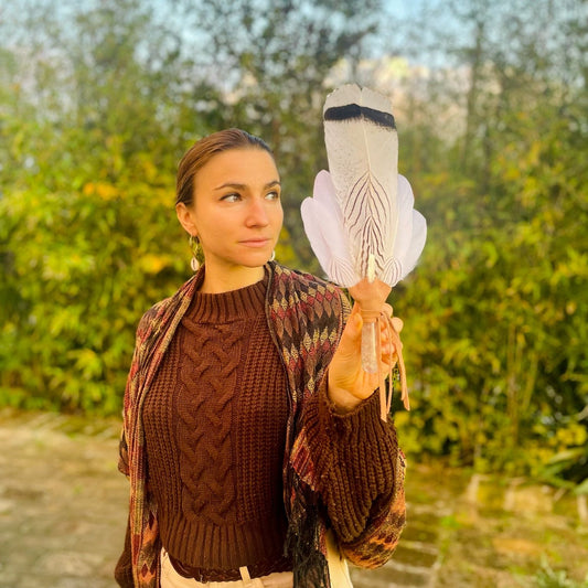 Shamanic Prayer Fan - Ventaglio Sciamanico con Quarzo Ialino e Selenite