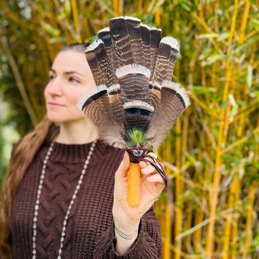 Shamanic Prayer Fan - Ventaglio Sciamanico Calcite Gialla - 3 Chakra