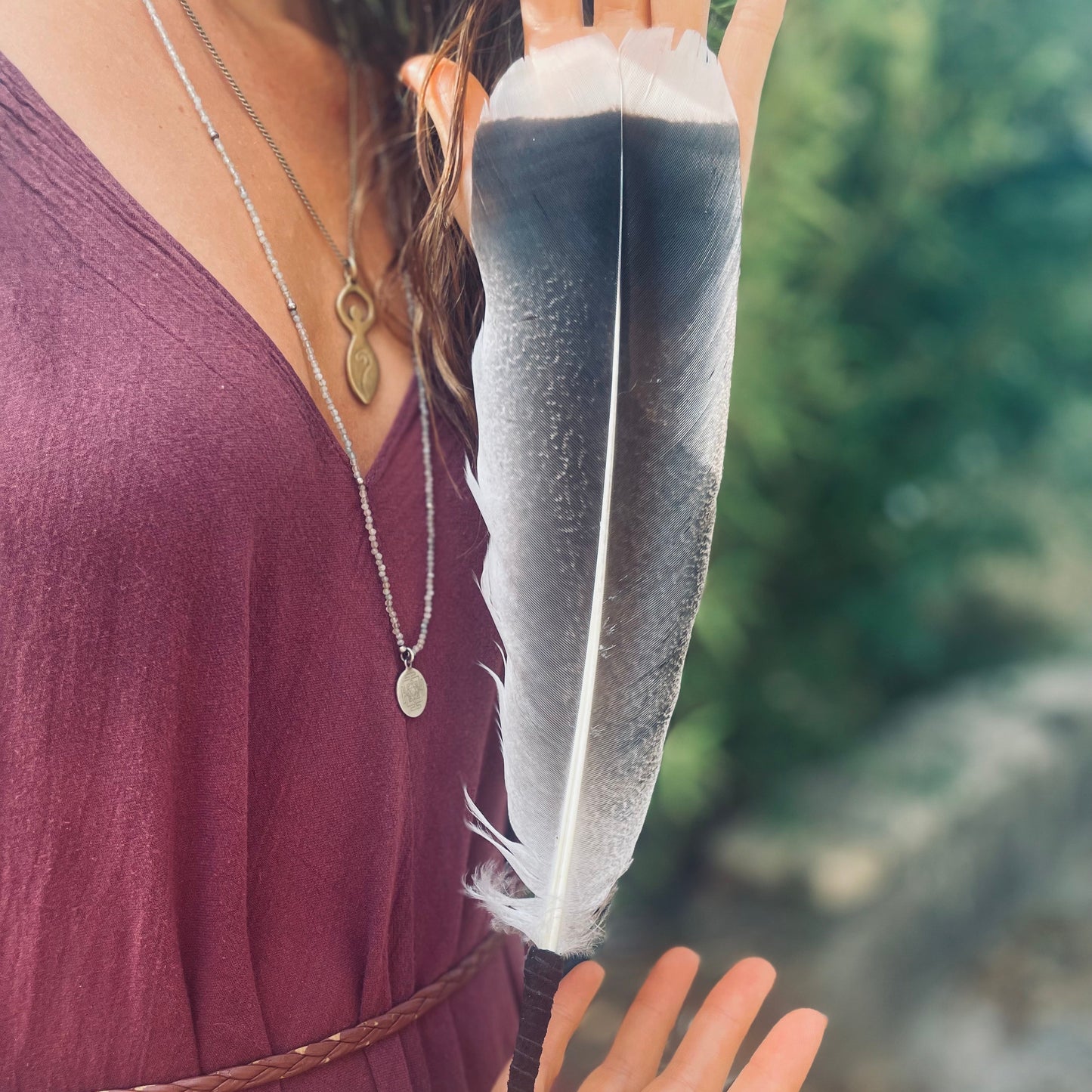 Ventaglio Sciamanico Piuma Singola Tacchino e Selenite