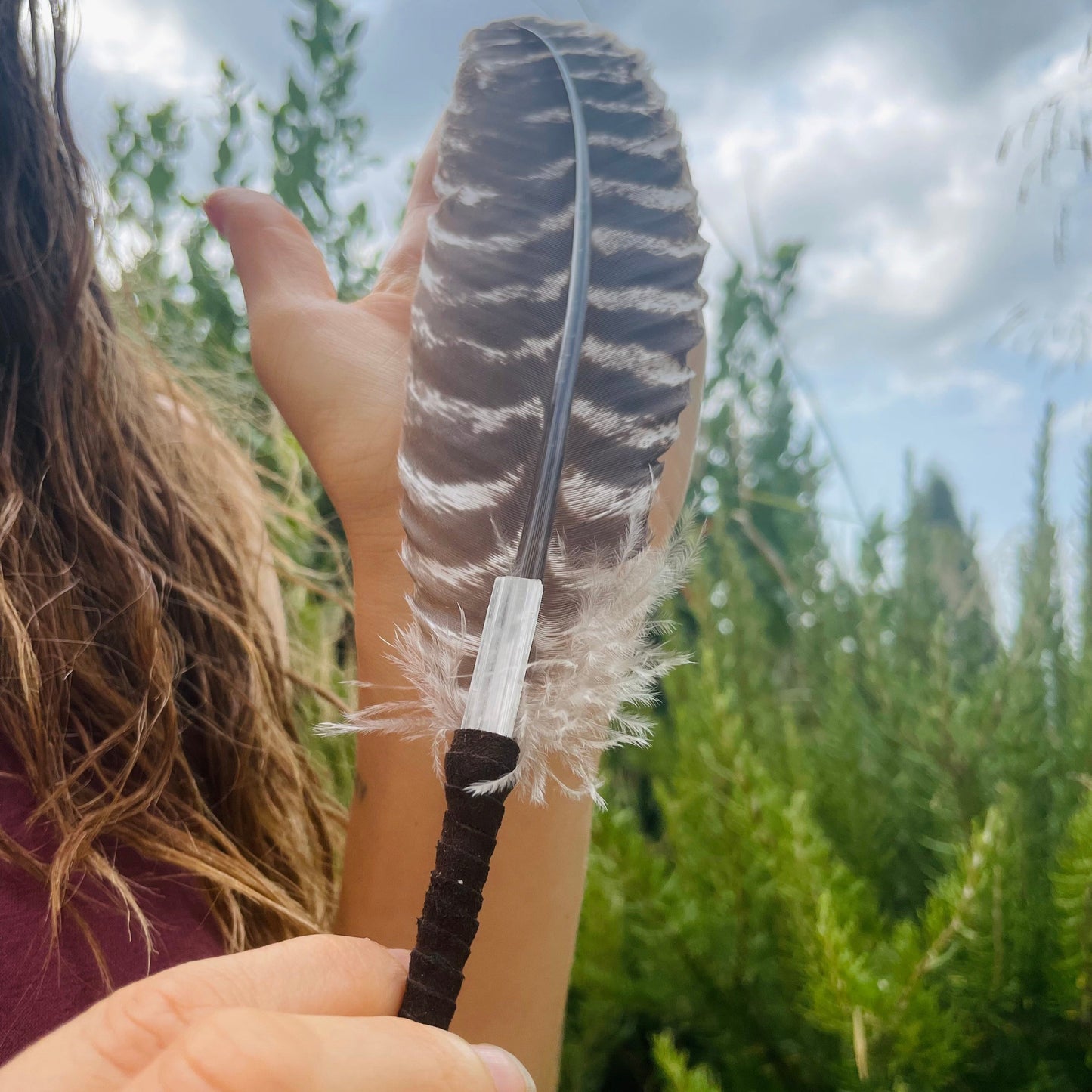 Ventaglio Sciamanico Piuma Singola Tacchino e Selenite