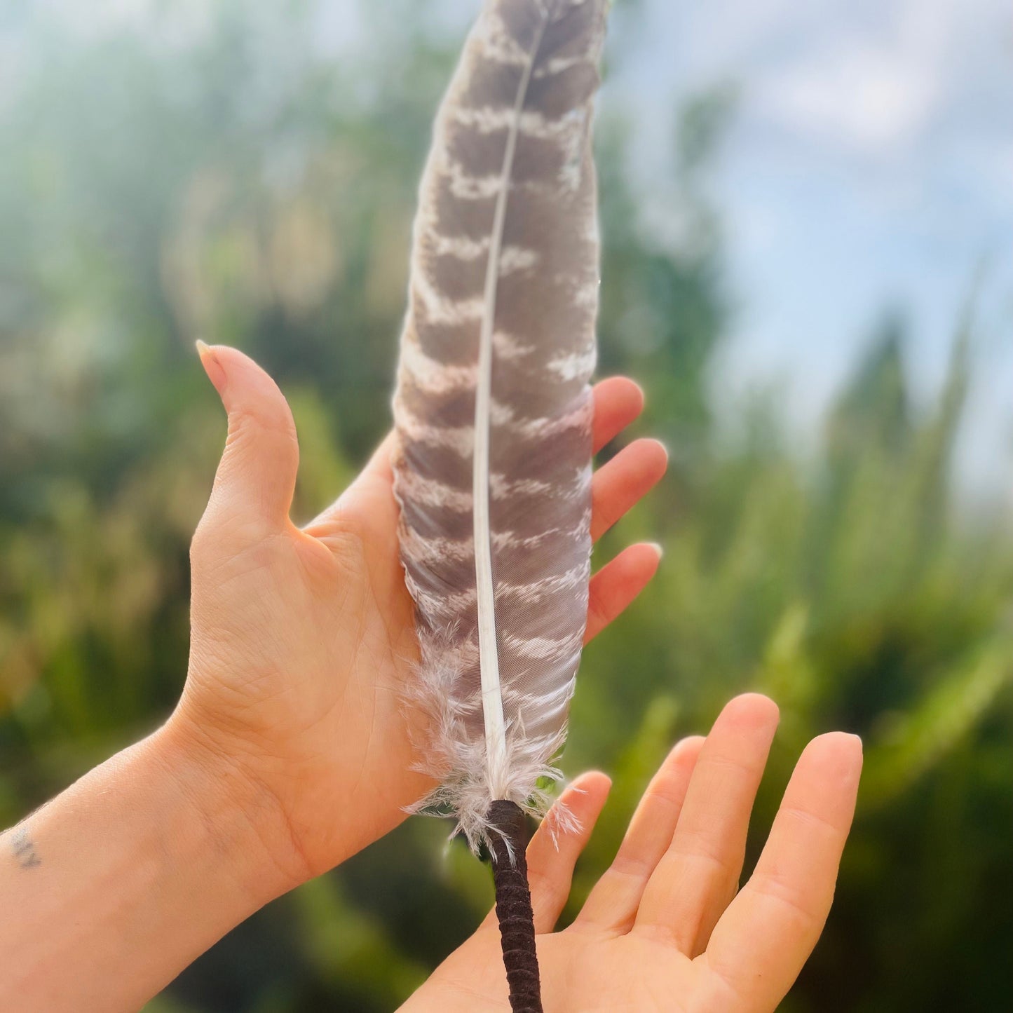 Ventaglio Sciamanico Piuma Singola Tacchino e Selenite