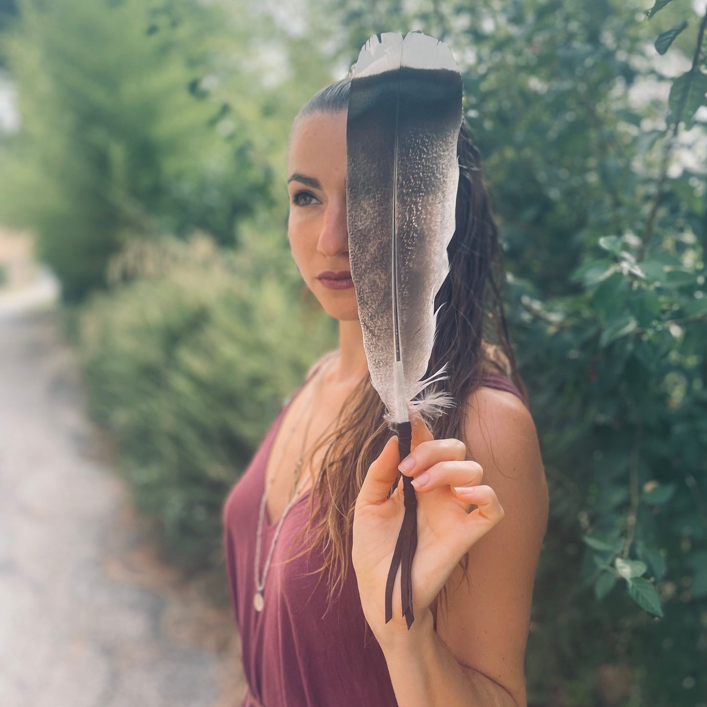 Ventaglio Sciamanico Piuma Singola Tacchino e Selenite