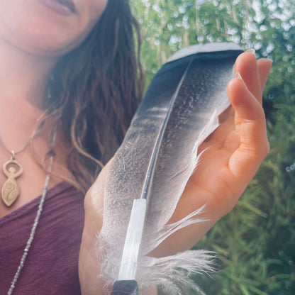 Ventaglio Sciamanico Piuma Singola Tacchino e Selenite