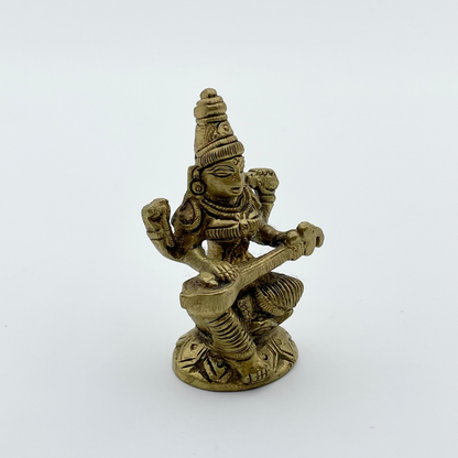 Statua Dea Saraswati in Ottone