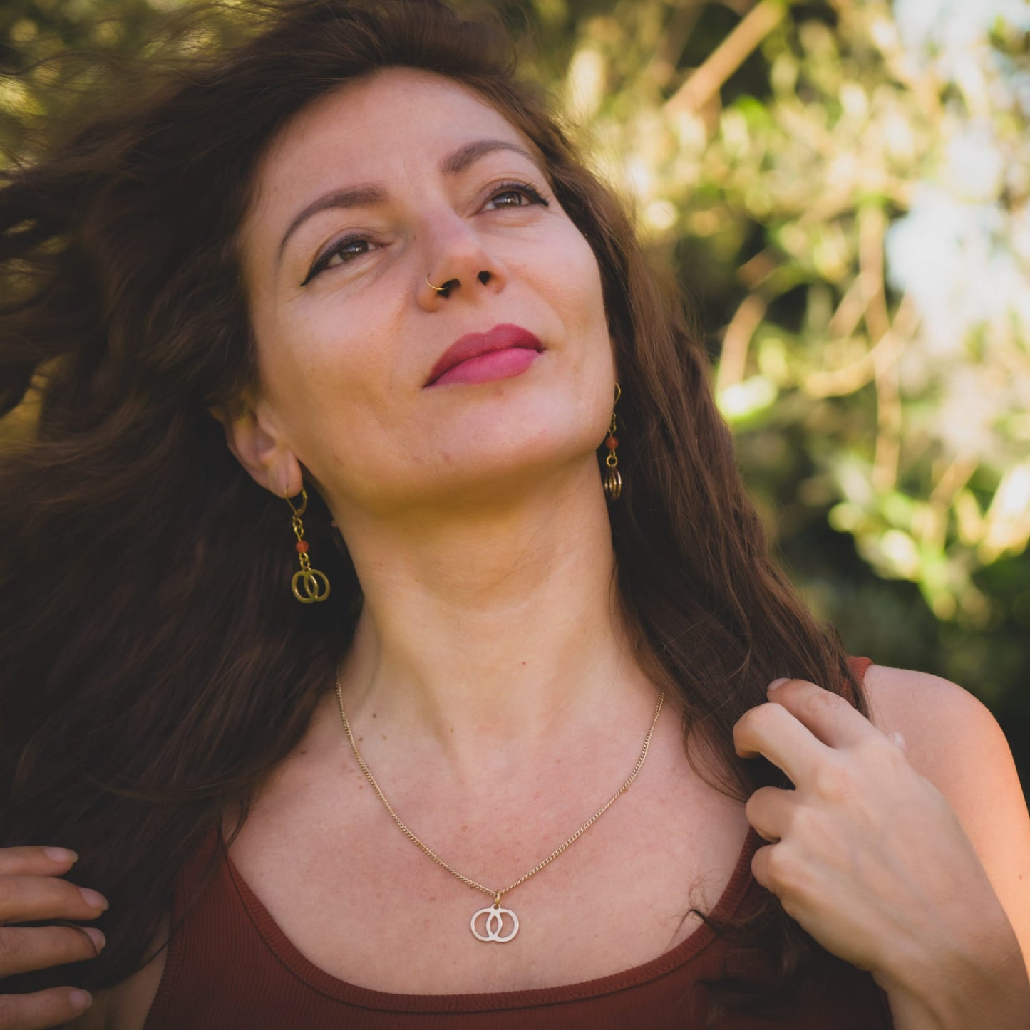 Vesica Piscis di Inanna Orecchini in Ottone con Calcite arancio