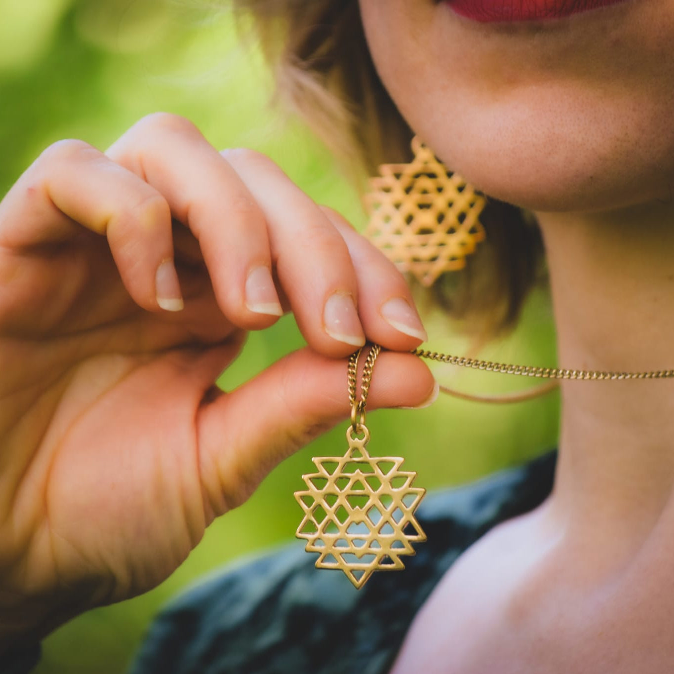 Sri Yantra di Tara Verde Ciondolo in Ottone