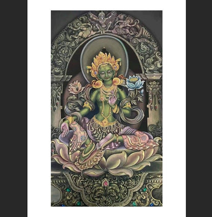Sri Yantra di Tara Verde Orecchini in Ottone con Avventurina verde