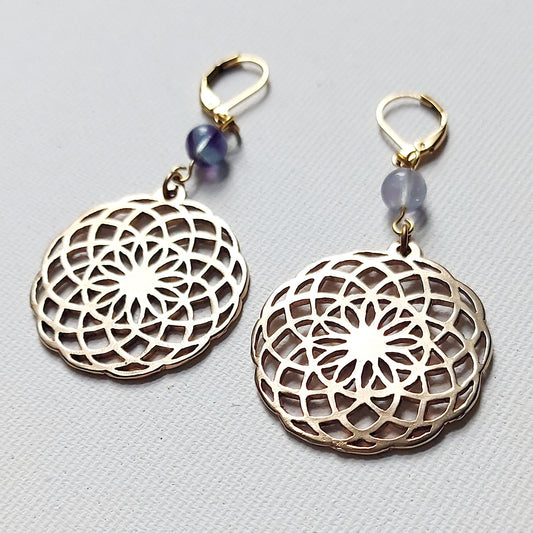 Toroide Sophia Orecchini in Ottone con Fluorite