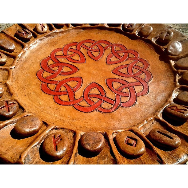 Piatto Oracolo delle Rune e Set 24 Rune Terracotta Futhark Germanico per Divinazione