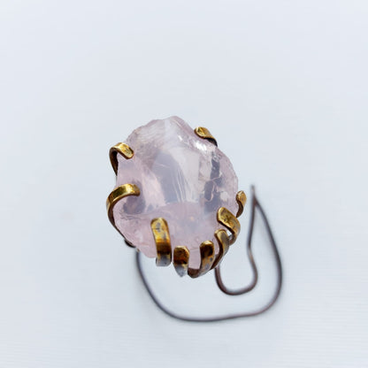 Anello "Belle Helene" Quarzo Rosa Naturale e Ottone Etico