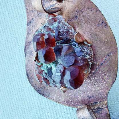 Collier "Danza d'Autunno" Cristallo di Wulfenite e Granati Hessonite in Rame Etico