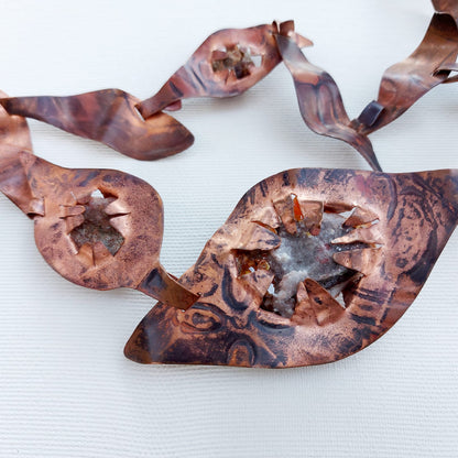 Collier "Danza d'Autunno" Cristallo di Wulfenite e Granati Hessonite in Rame Etico