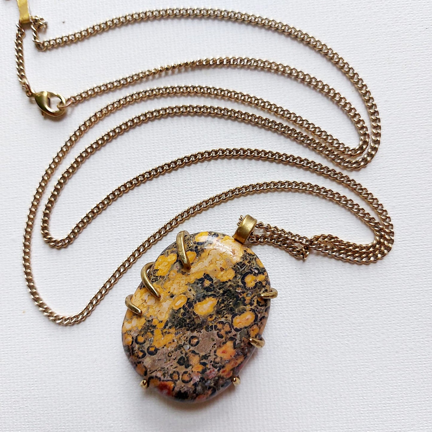 Diaspro Leopardato Ciondolo Grande in Ottone