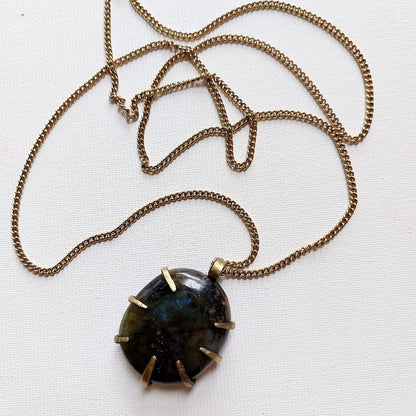 Labradorite Ciondolo Grande in Ottone