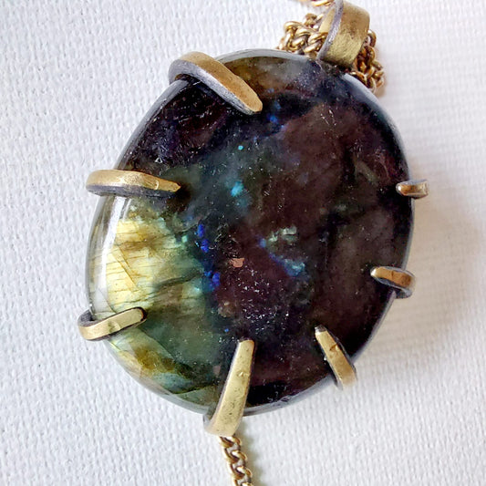 Labradorite Ciondolo Grande in Ottone