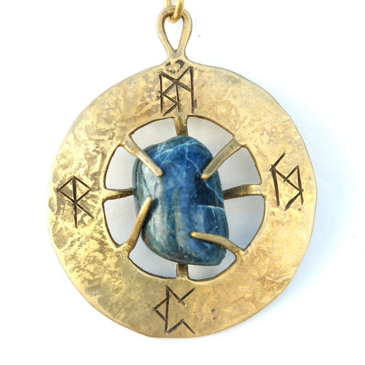 Talismano Runico Apatite con Rune Legate Ciondolo in Ottone