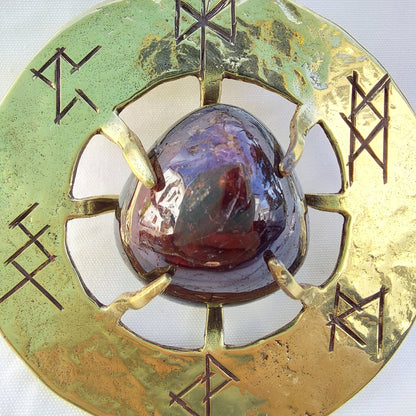Talismano Runico Granato con Rune Legate Ciondolo in Ottone