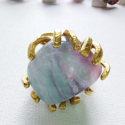 Fluorite Anello delle Valkyrie in Ottone