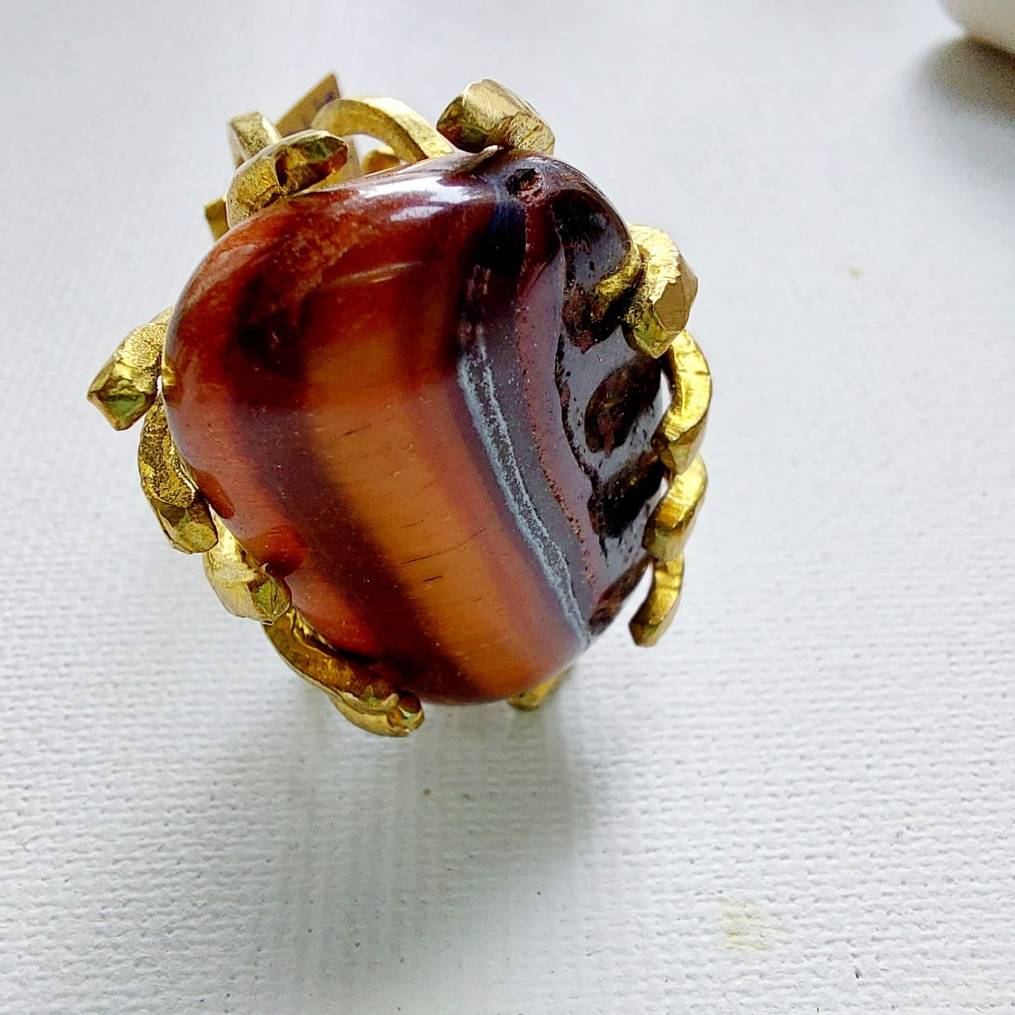 Occhio di Tigre Anello delle Valkyrie in Ottone