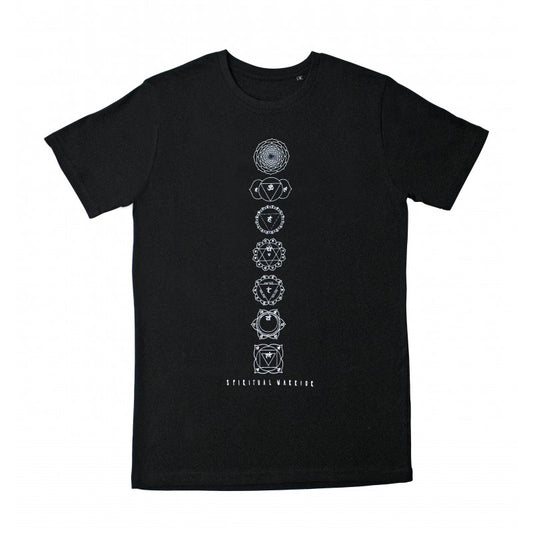 T-Shirt Unisex Sette Chakra Nera in Cotone Biologico